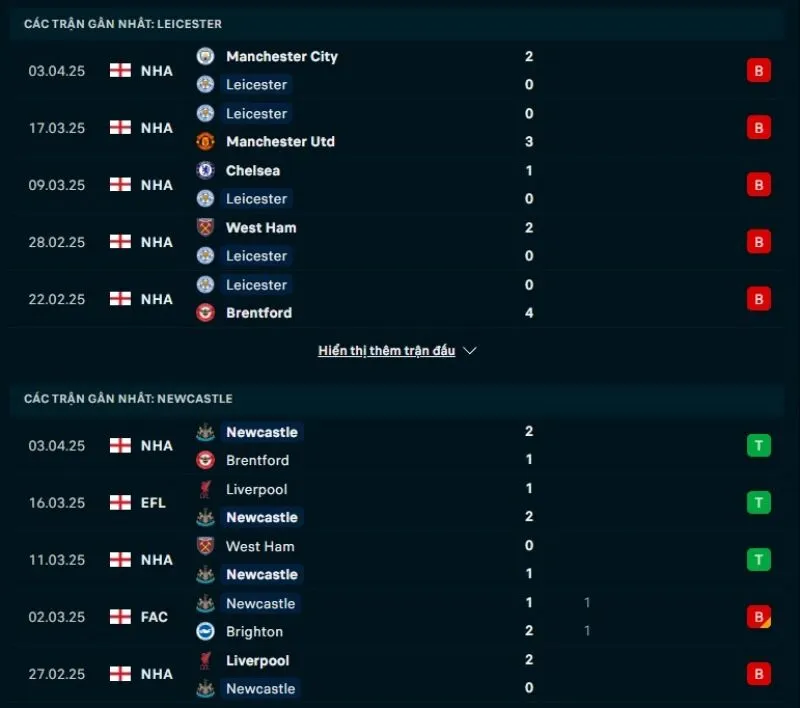 Tổng quan trước trận Leicester City vs Newcastle United